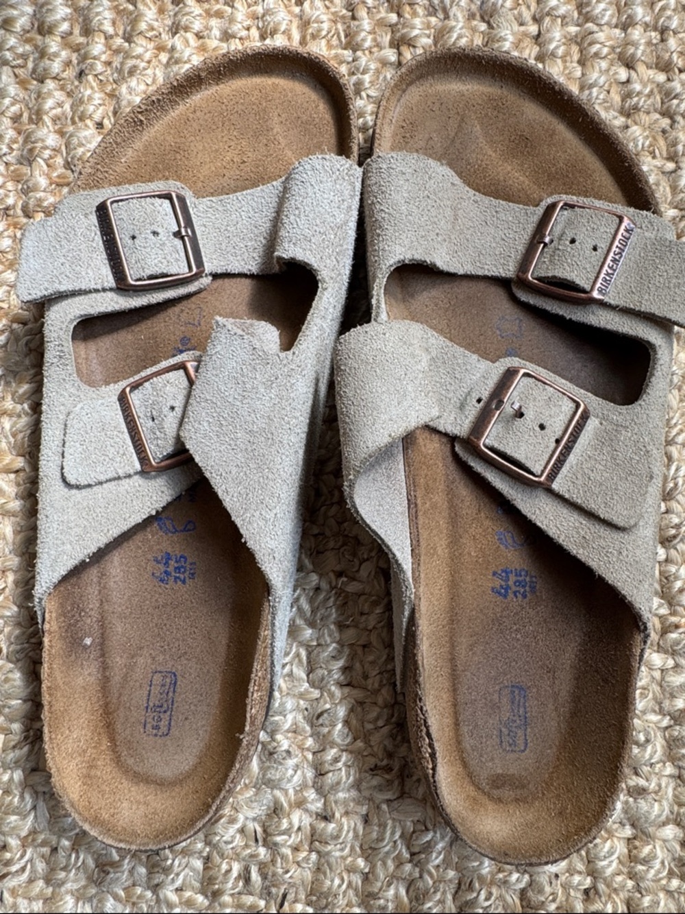 Birkenstock Arizona Suede Double-Buckle Slides - Taupe  size 44